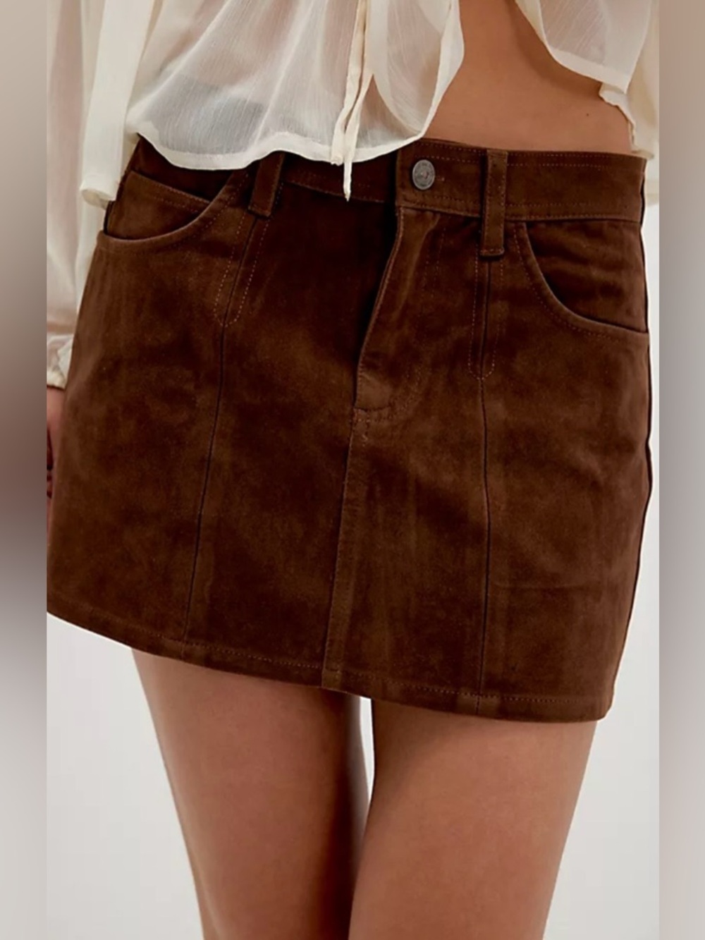Free People Light Side brown vegan suede mini skirt size 2 - Picture 2 of 13
